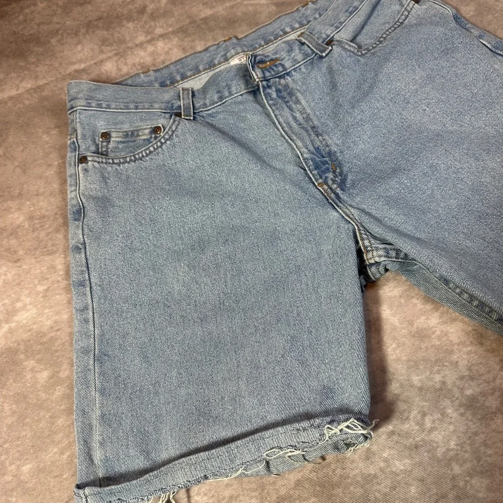Vintage‎ Levi's 505 Custom Cut Off Denim Shorts Mens 36 Light Wash Frayed Hem